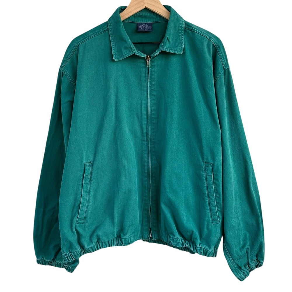 Aviator Sport Vintage Mens Large Green Cotton Twill Full Zip Bomber Jacket 90s